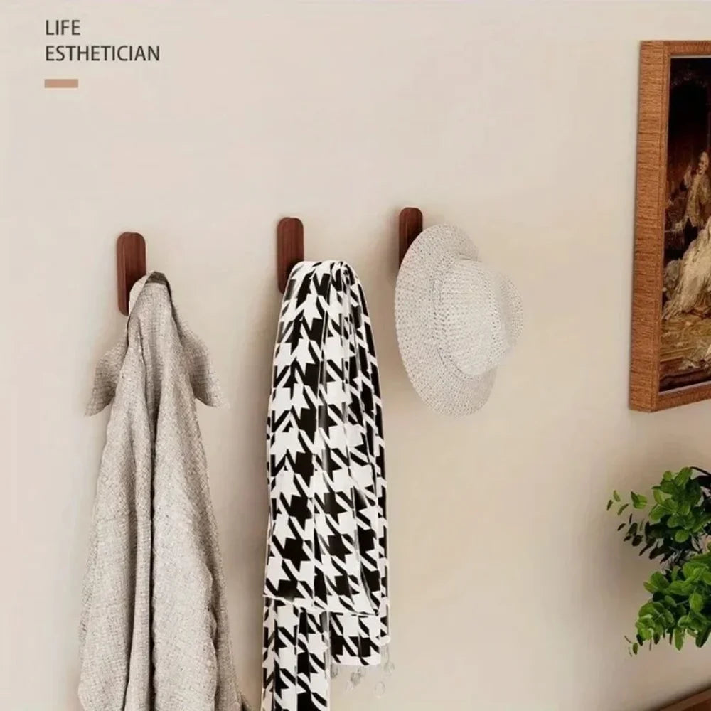Nordic Walnut Wood Adhesive Wall Hooks - No Drill - Tegulane Global