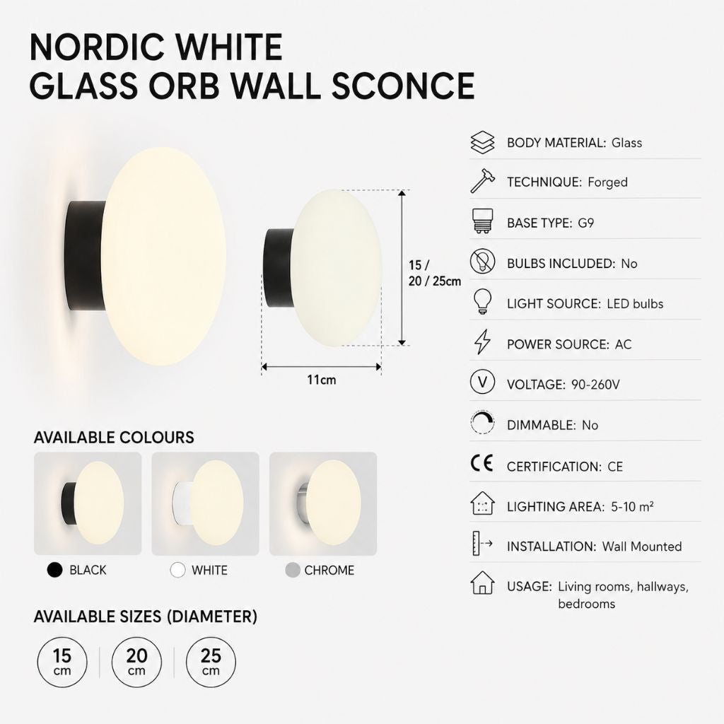 Nordic White Glass Orb Wall Sconce - Tegulane Global