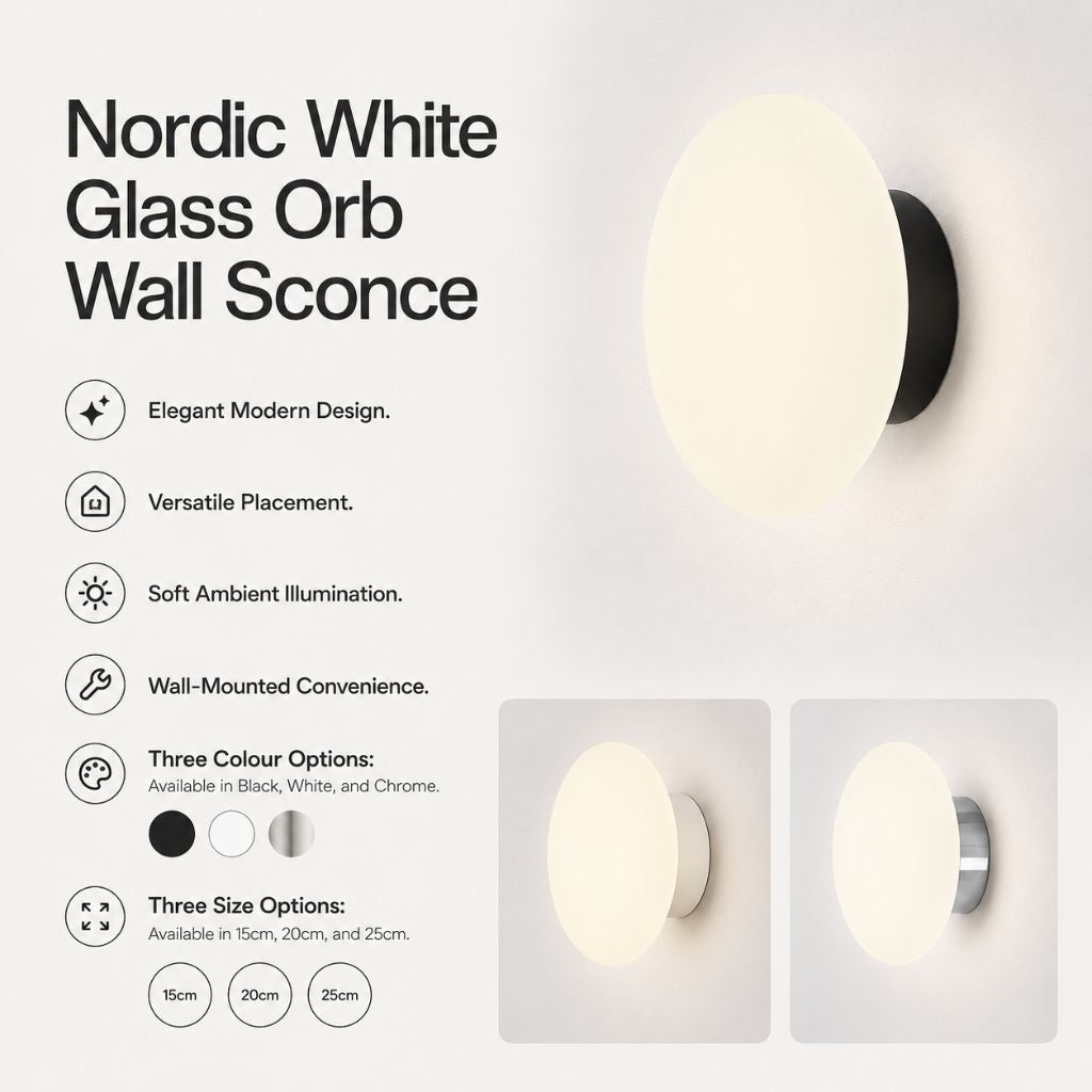 Nordic White Glass Orb Wall Sconce - Tegulane Global
