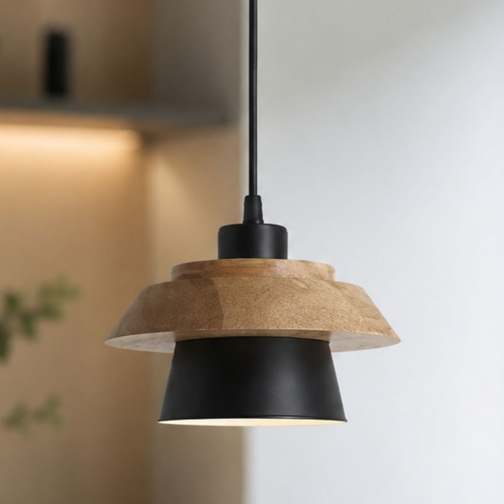 Nordic Iron & Wood Pendant Light with Adjustable Cord - Tegulane Global