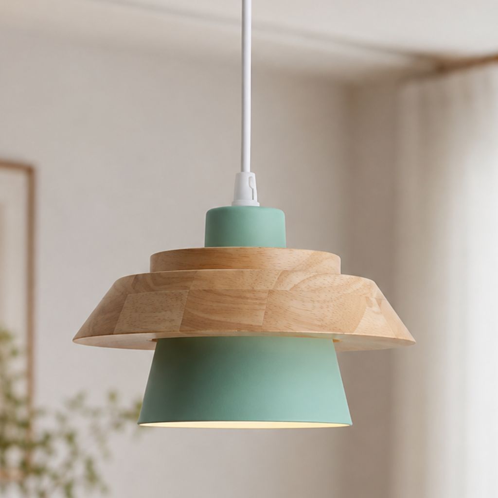 Nordic Iron & Wood Pendant Light with Adjustable Cord - Tegulane Global