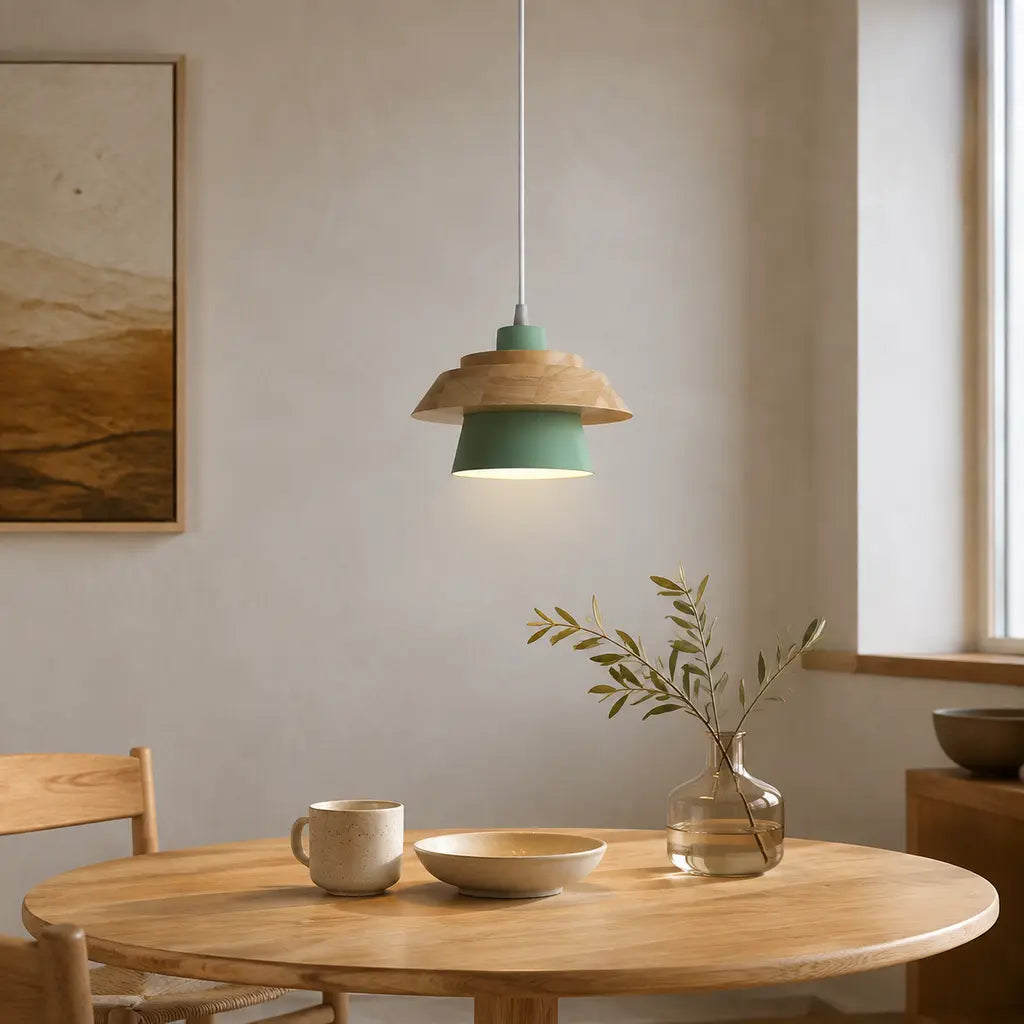 Nordic Iron & Wood Pendant Light with Adjustable Cord - Tegulane Global