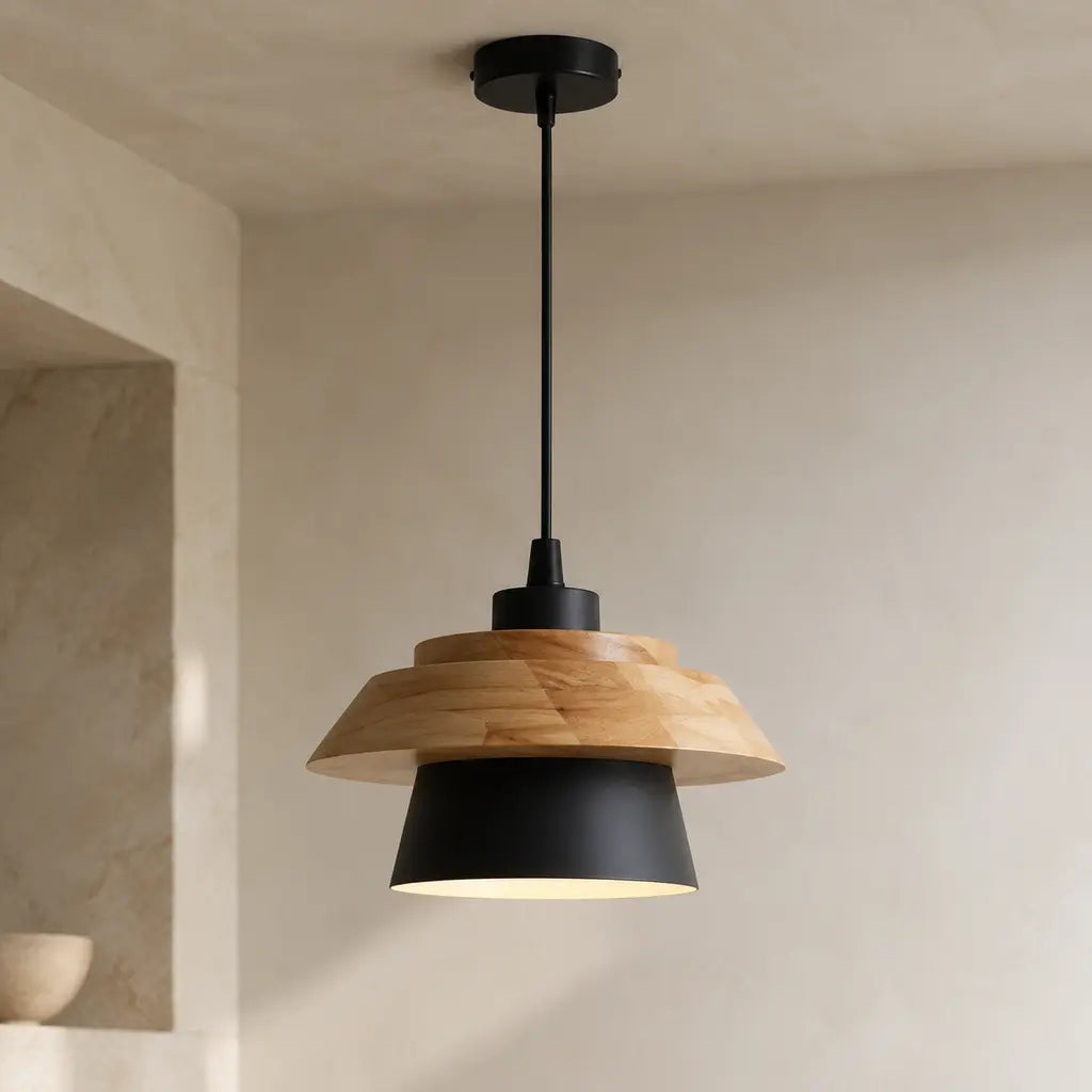 Nordic Iron & Wood Pendant Light with Adjustable Cord - Tegulane Global