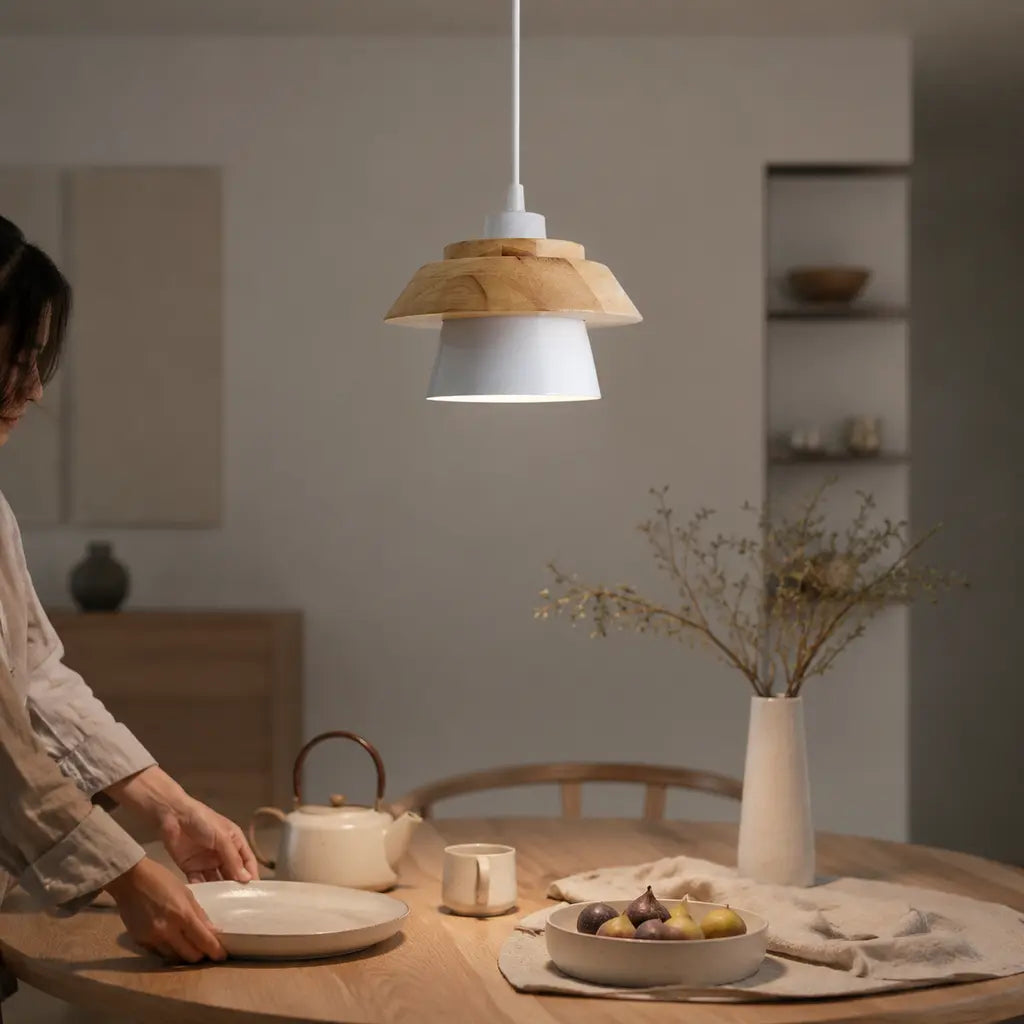 Nordic Iron & Wood Pendant Light with Adjustable Cord - Tegulane Global