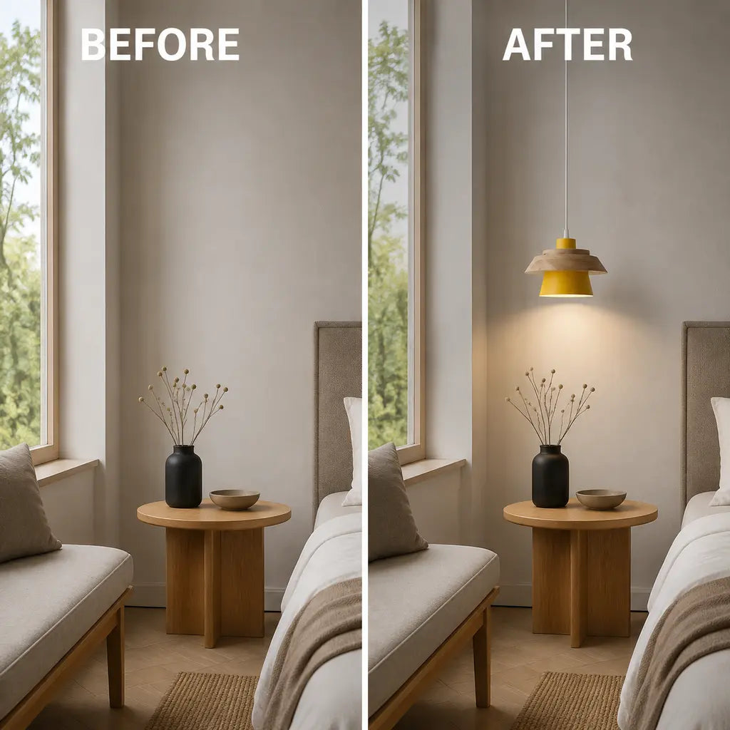 Nordic Iron & Wood Pendant Light with Adjustable Cord - Tegulane Global