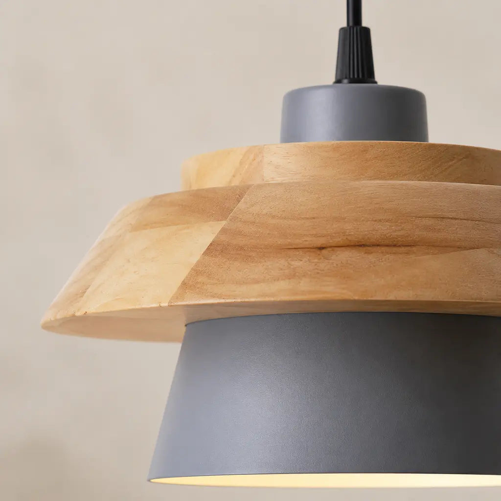 Nordic Iron & Wood Pendant Light with Adjustable Cord - Tegulane Global