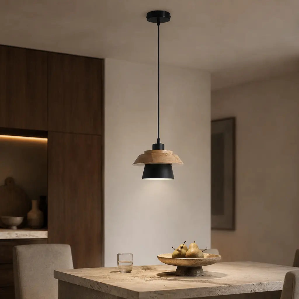 Nordic Iron & Wood Pendant Light with Adjustable Cord - Tegulane Global