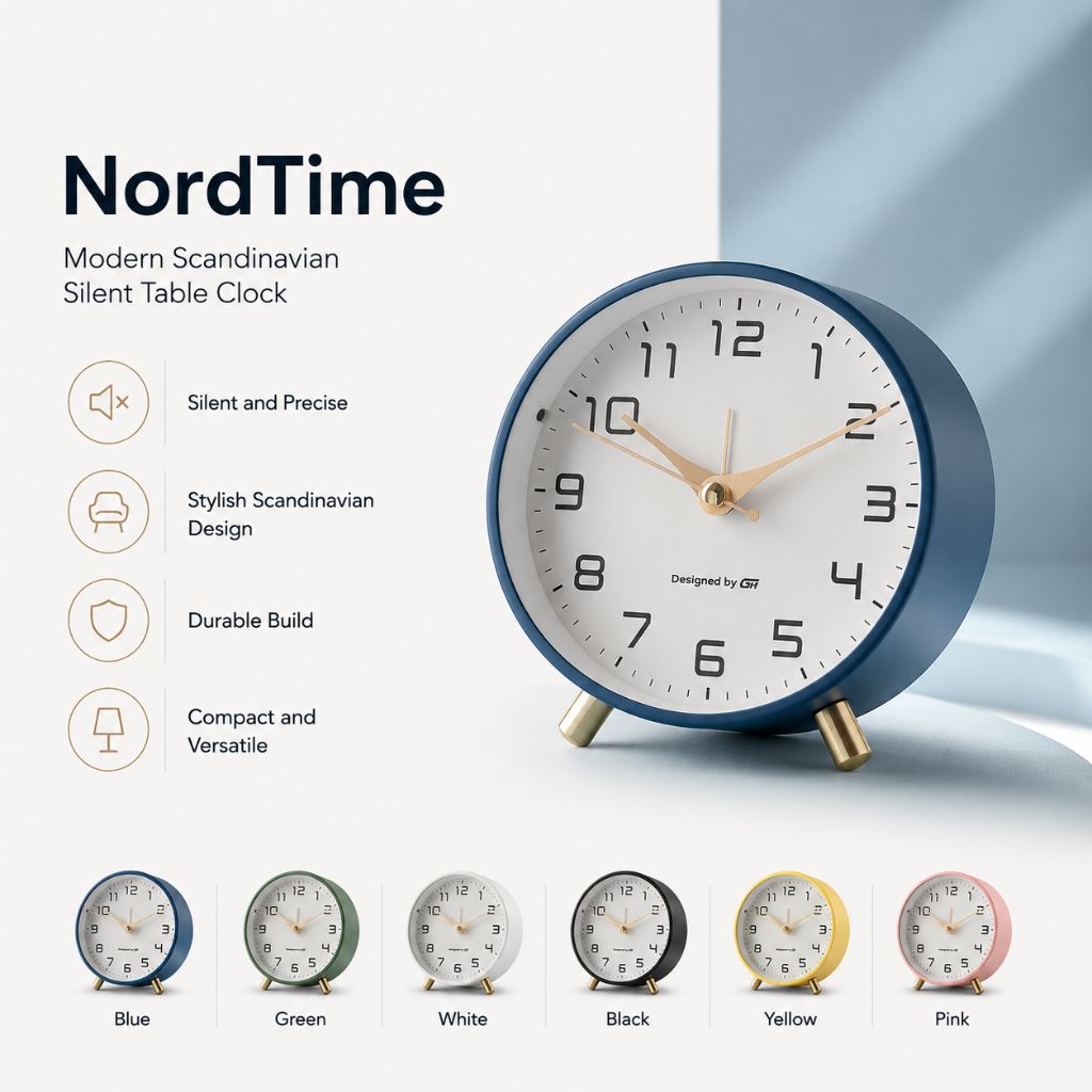NordTime - Modern Scandinavian Silent Table Clock - Tegulane Global