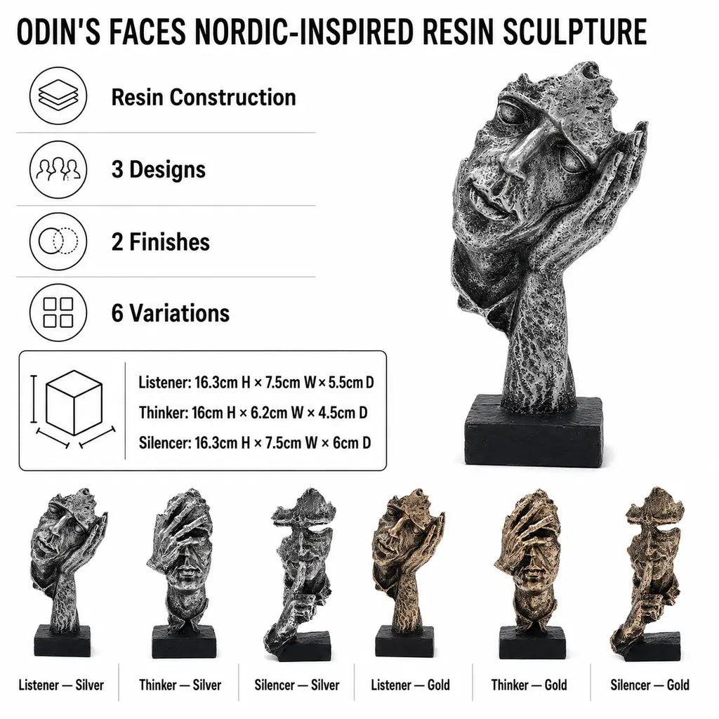 Odin's Faces Nordic-Inspired Resin Sculpture - Tegulane Global