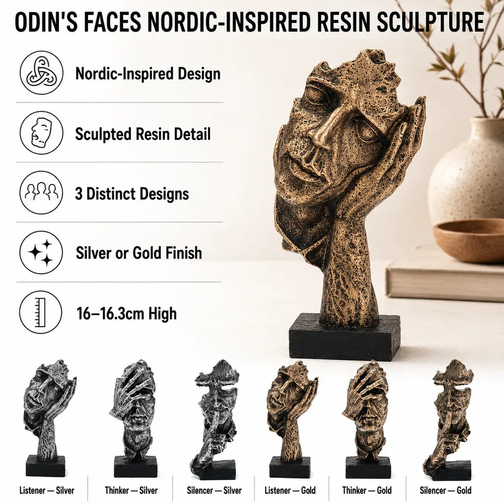Odin's Faces Nordic-Inspired Resin Sculpture - Tegulane Global