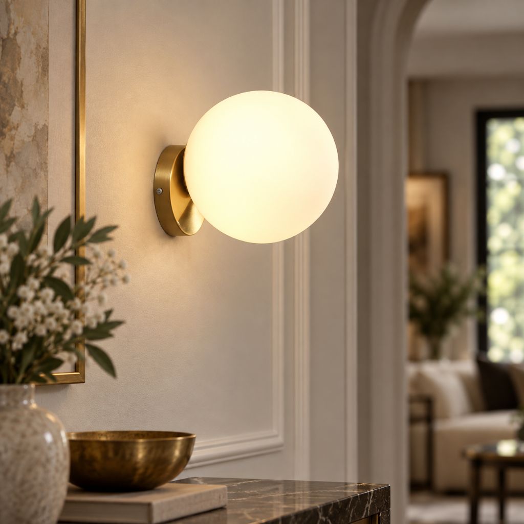 Olo Gold Glass Sphere Wall Light with E27 Fitting - Tegulane Global