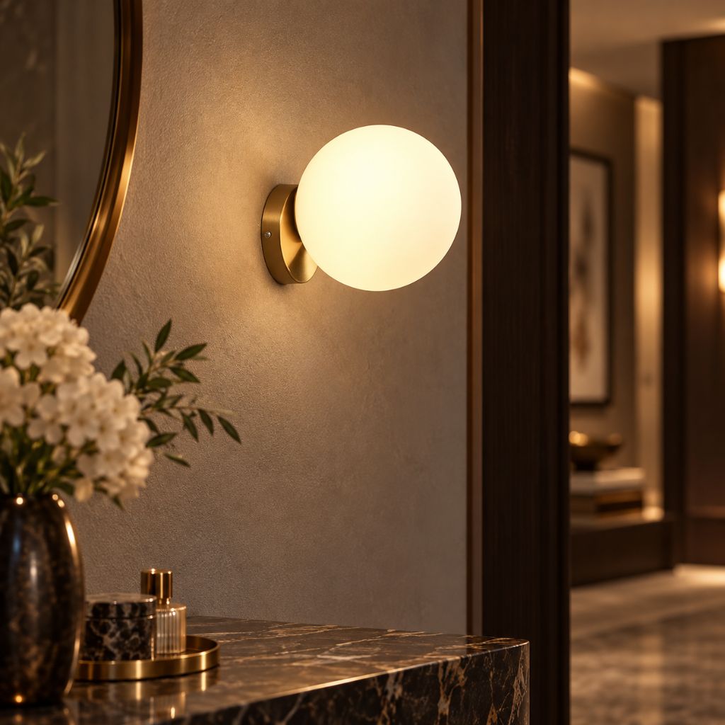 Olo Gold Glass Sphere Wall Light with E27 Fitting - Tegulane Global