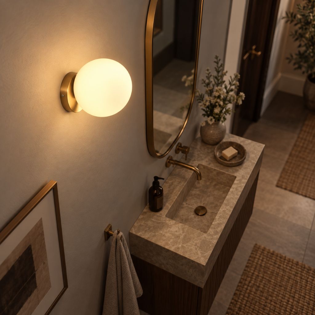 Olo Gold Glass Sphere Wall Light with E27 Fitting - Tegulane Global