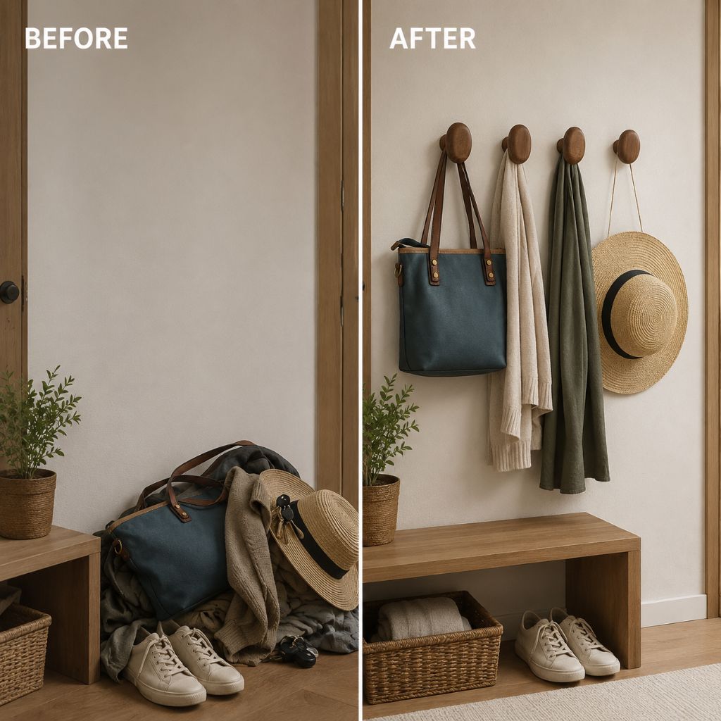 Organic Pebble Solid Wood Wall Hooks – Set of 4 - Tegulane Global