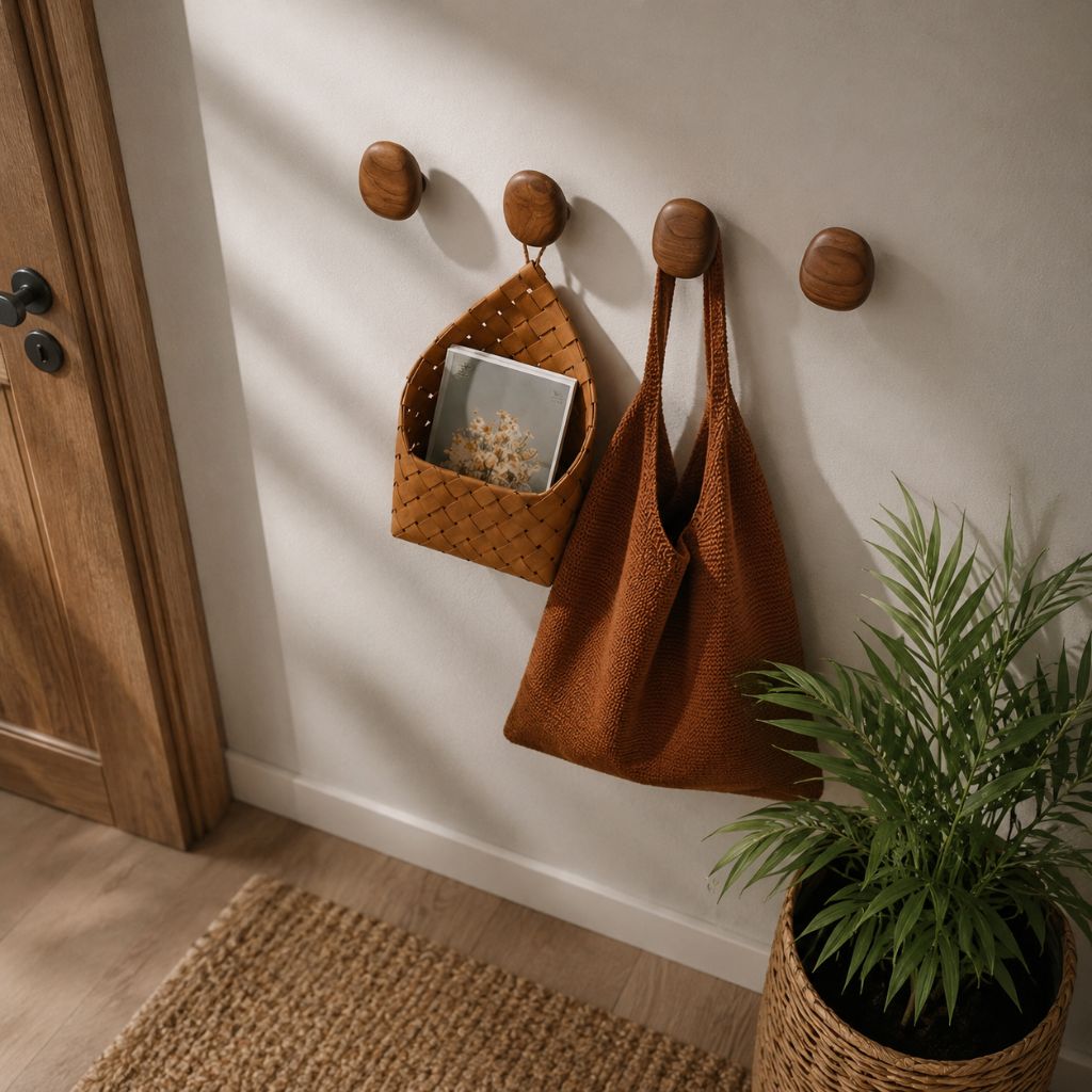 Organic Pebble Solid Wood Wall Hooks – Set of 4 - Tegulane Global