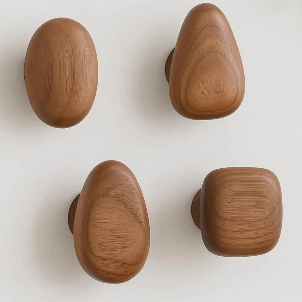 Organic Pebble Solid Wood Wall Hooks – Set of 4 - Tegulane Global