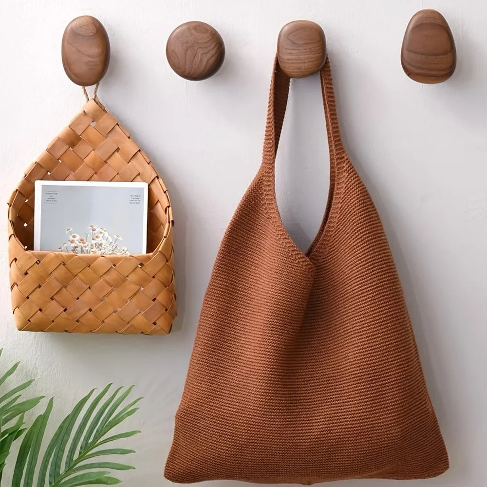 Organic Pebble Solid Wood Wall Hooks – Set of 4 - Tegulane Global