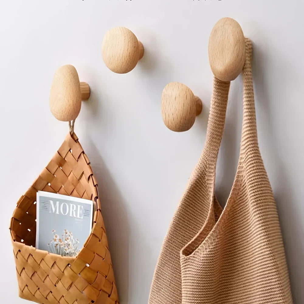 Organic Pebble Solid Wood Wall Hooks – Set of 4 - Tegulane Global