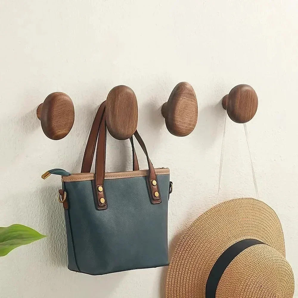 Organic Pebble Solid Wood Wall Hooks – Set of 4 - Tegulane Global