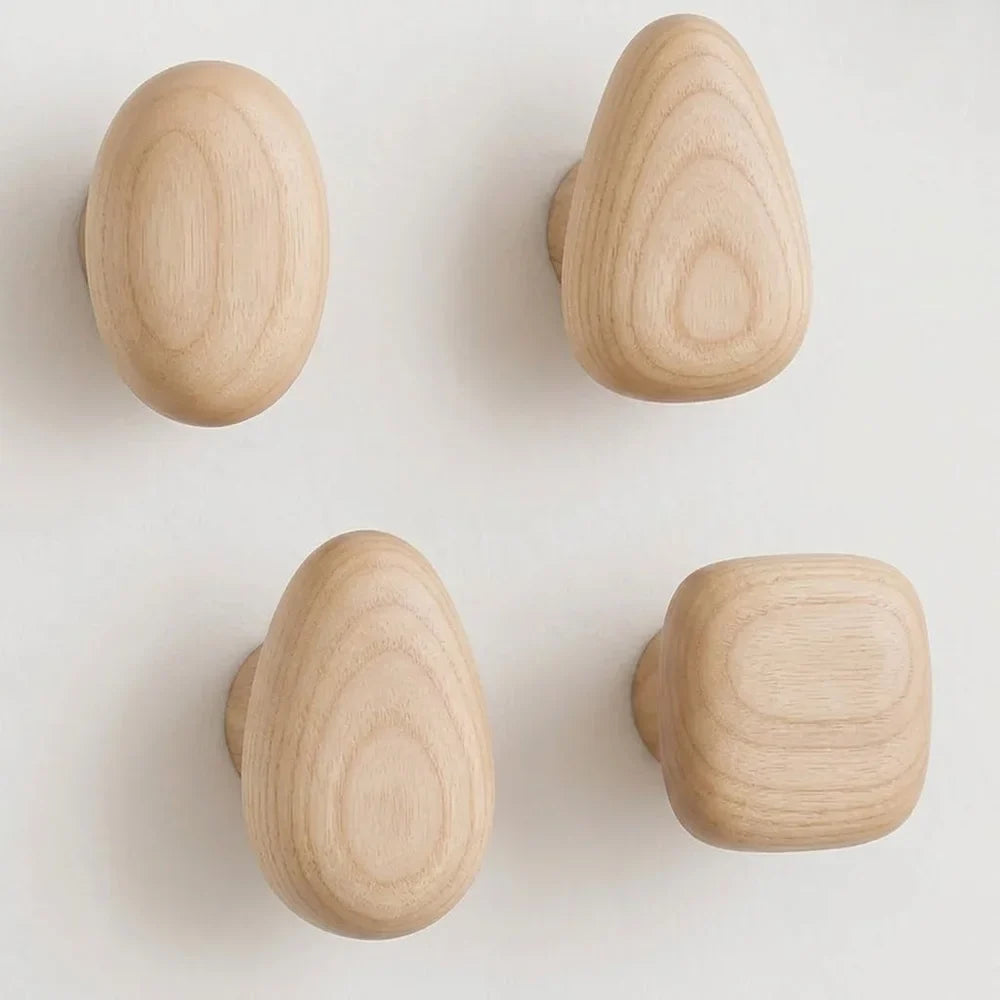 Organic Pebble Solid Wood Wall Hooks – Set of 4 - Tegulane Global