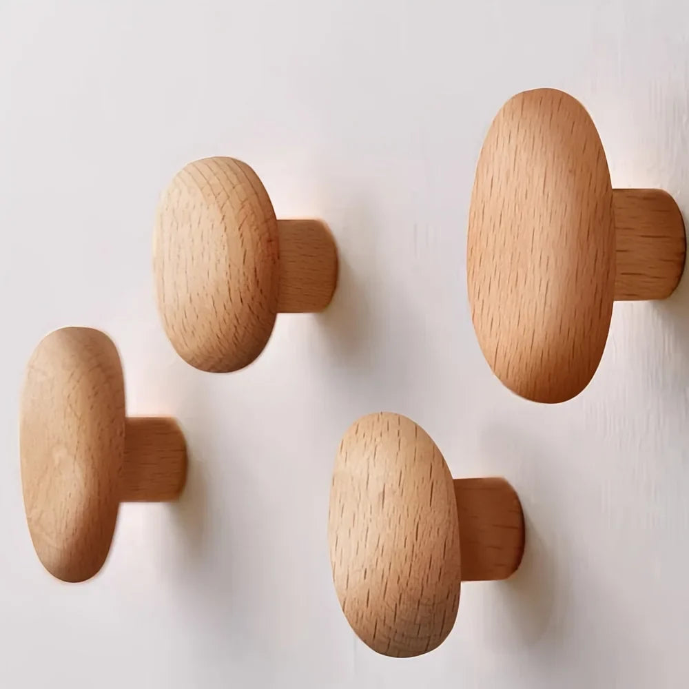Organic Pebble Solid Wood Wall Hooks – Set of 4 - Tegulane Global
