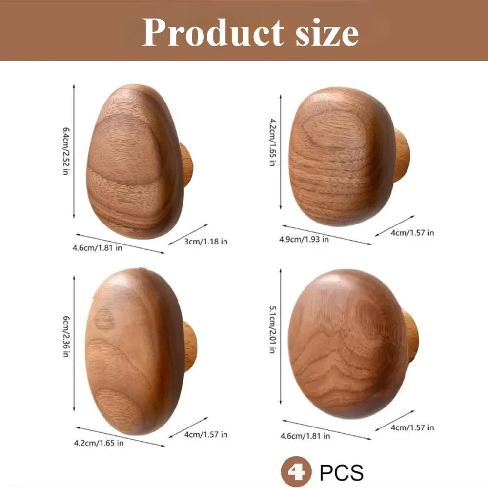 Organic Pebble Solid Wood Wall Hooks – Set of 4 - Tegulane Global
