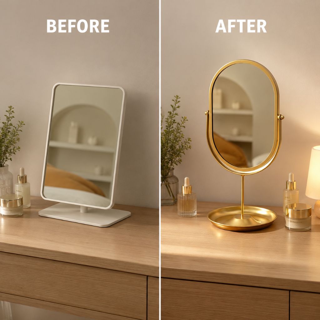 Oval Vanity Mirror Iron Desktop Stand 360° Rotating - Tegulane Global