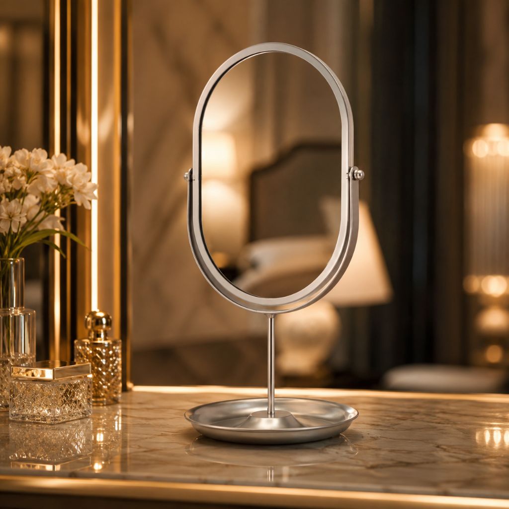 Oval Vanity Mirror Iron Desktop Stand 360° Rotating - Tegulane Global