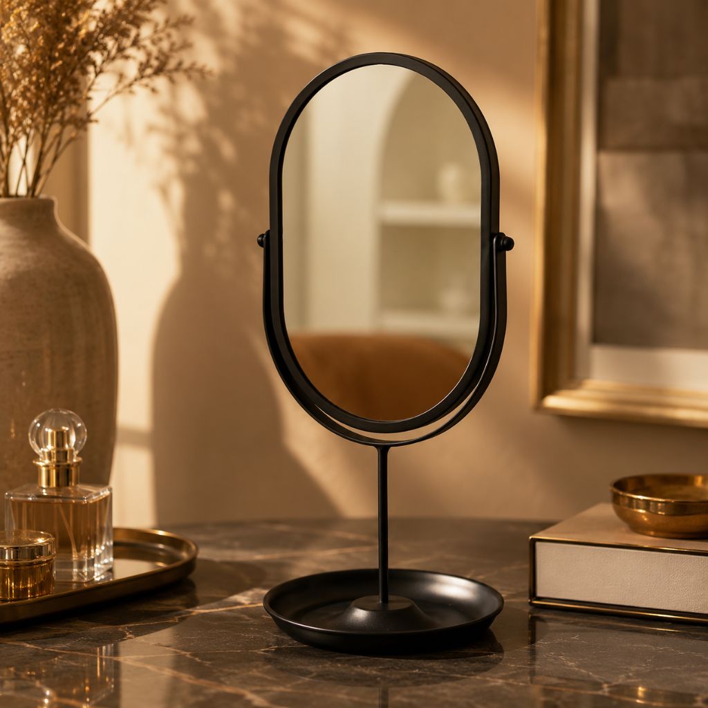 Oval Vanity Mirror Iron Desktop Stand 360° Rotating - Tegulane Global