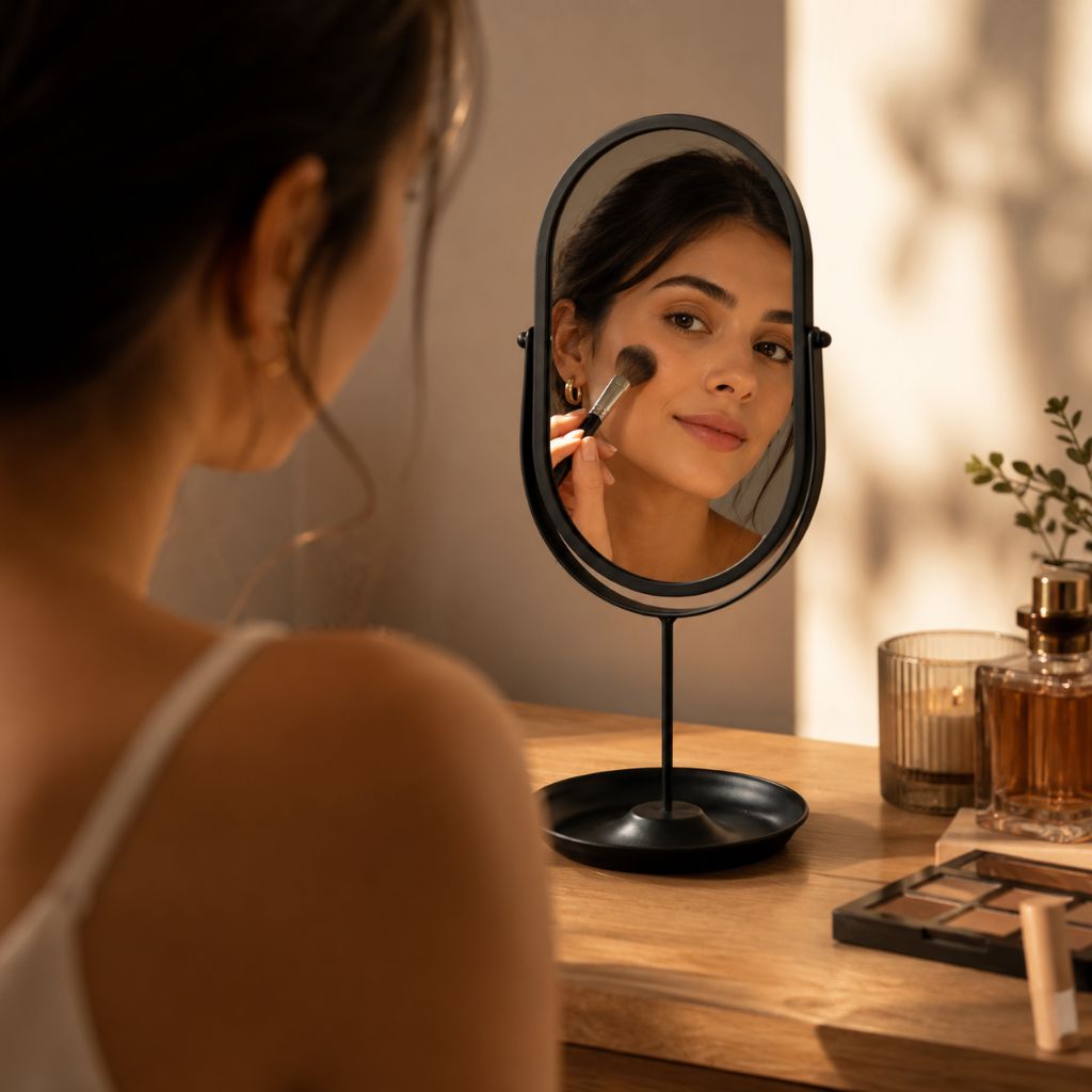 Oval Vanity Mirror Iron Desktop Stand 360° Rotating - Tegulane Global