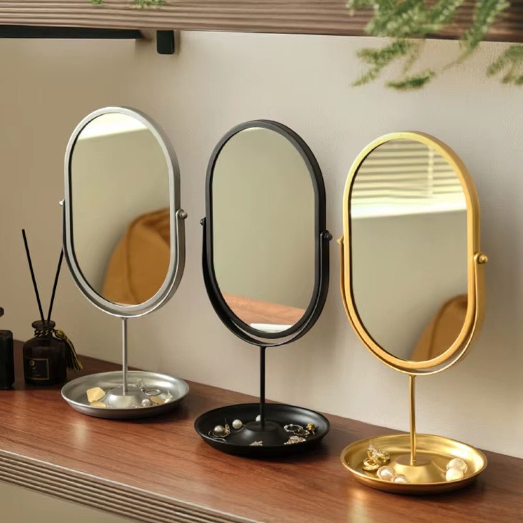 Oval Vanity Mirror Iron Desktop Stand 360° Rotating - Tegulane Global