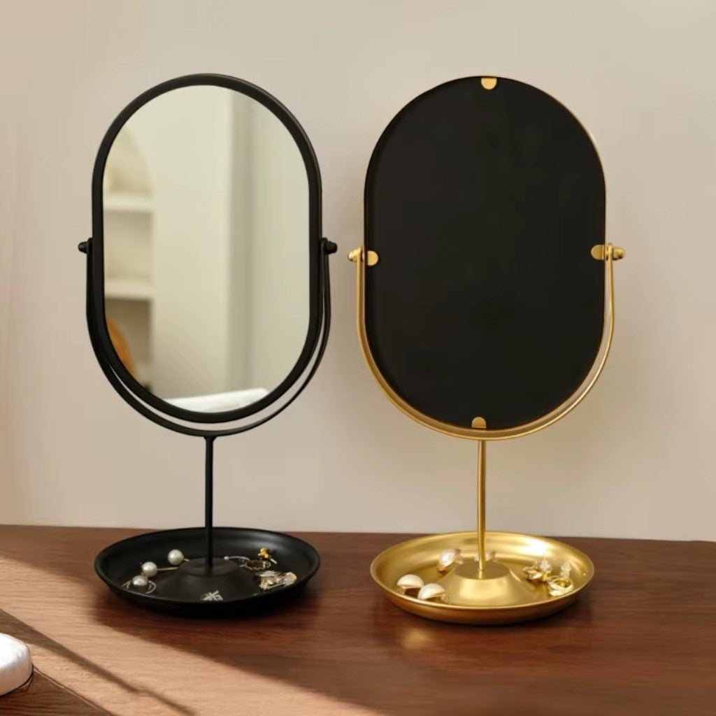 Oval Vanity Mirror Iron Desktop Stand 360° Rotating - Tegulane Global