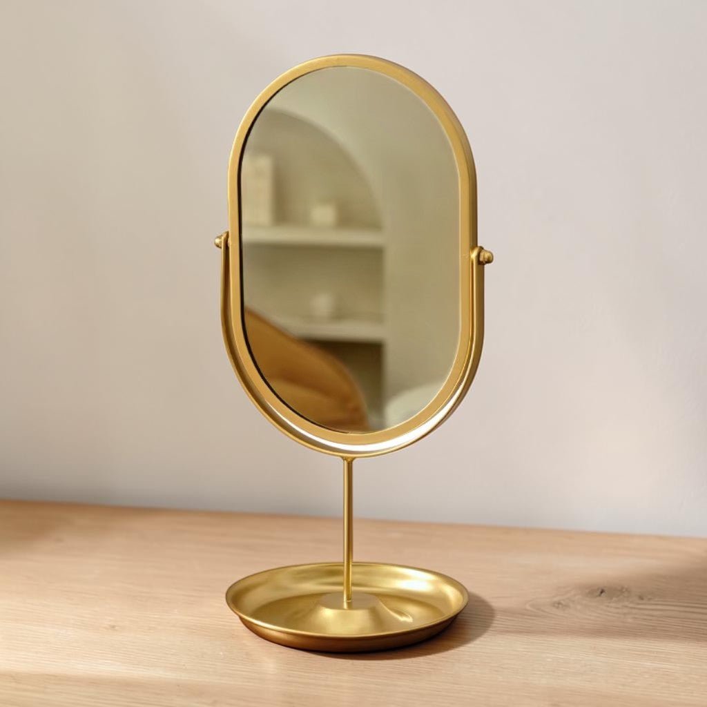 Oval Vanity Mirror Iron Desktop Stand 360° Rotating - Tegulane Global
