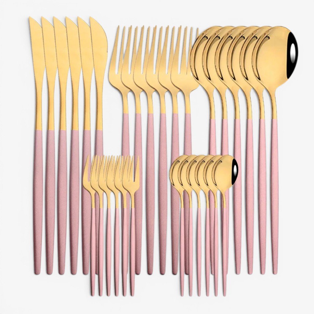 Pink & Gold Stainless Steel Cutlery Set – 30 Piece - Tegulane Global
