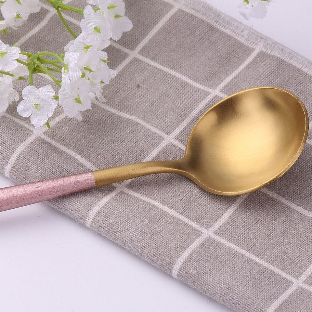 Pink & Gold Stainless Steel Cutlery Set – 30 Piece - Tegulane Global