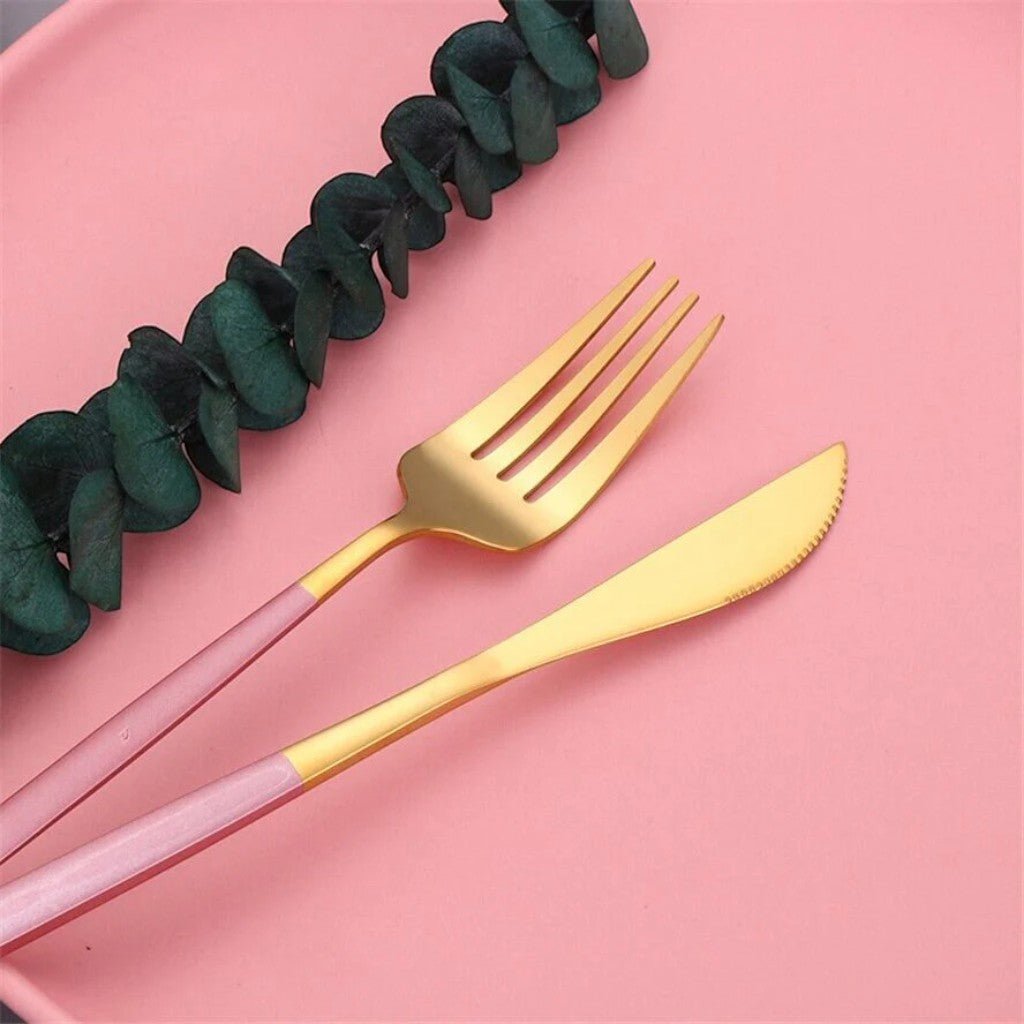 Pink & Gold Stainless Steel Cutlery Set – 30 Piece - Tegulane Global