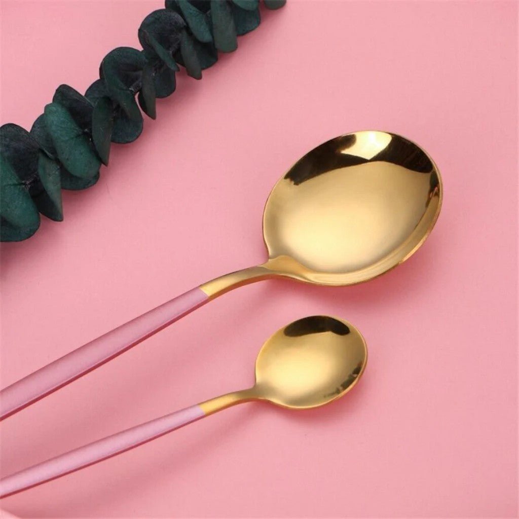 Pink & Gold Stainless Steel Cutlery Set – 30 Piece - Tegulane Global