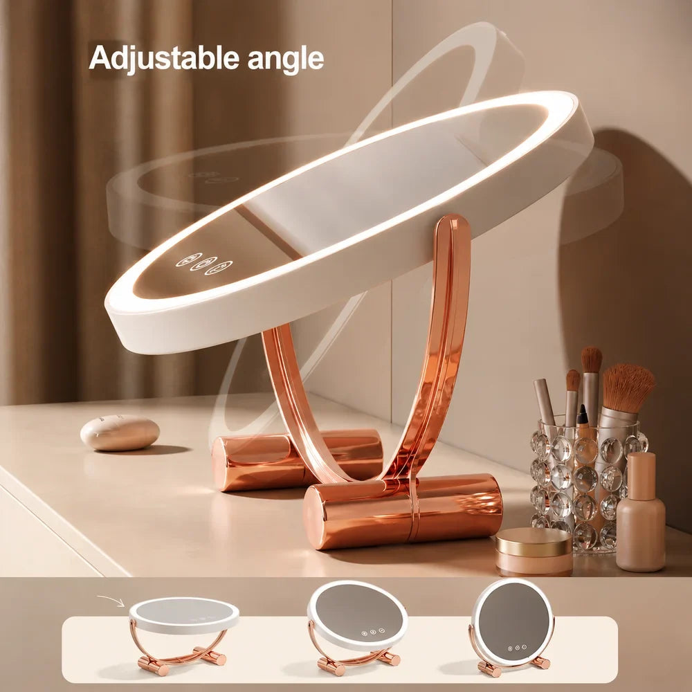Pink Tabletop LED Makeup Mirror Rechargeable Touch Control - Tegulane Global