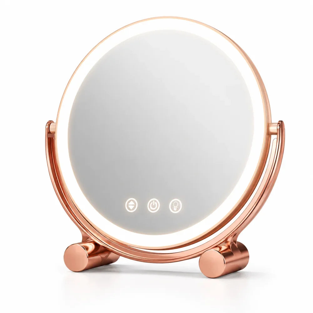 Pink Tabletop LED Makeup Mirror Rechargeable Touch Control - Tegulane Global