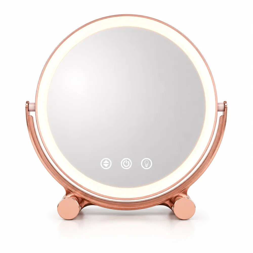 Pink Tabletop LED Makeup Mirror Rechargeable Touch Control - Tegulane Global