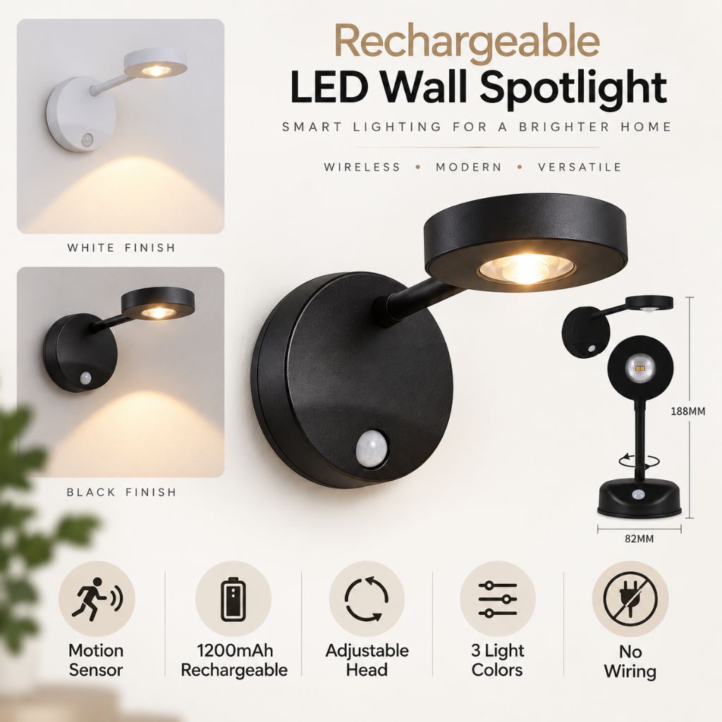 Rechargeable LED Wall Spotlight with Motion Sensor - Tegulane Global