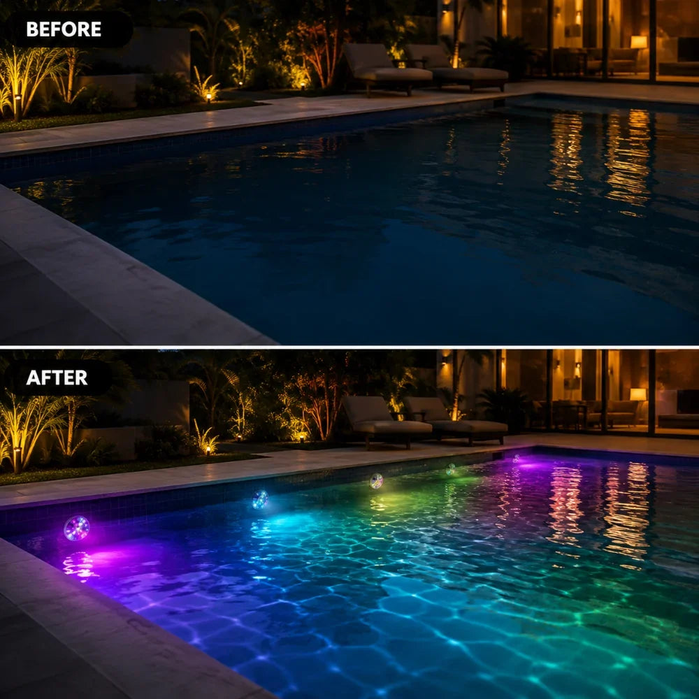 Rechargeable Pool Lights IP68 Waterproof Submersible LED with Remote - Tegulane Global