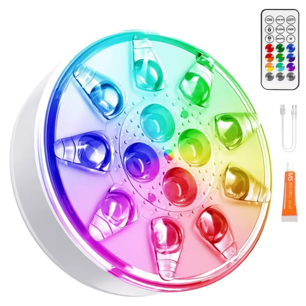 Rechargeable Pool Lights IP68 Waterproof Submersible LED with Remote - Tegulane Global