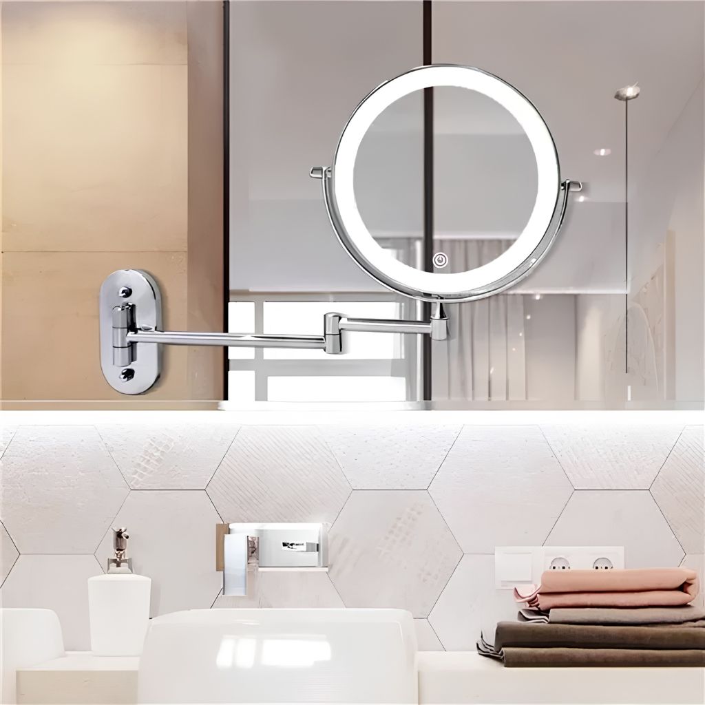 Rechargeable Silver LED Mirror – Adjustable Lighting & Magnification - Tegulane Global
