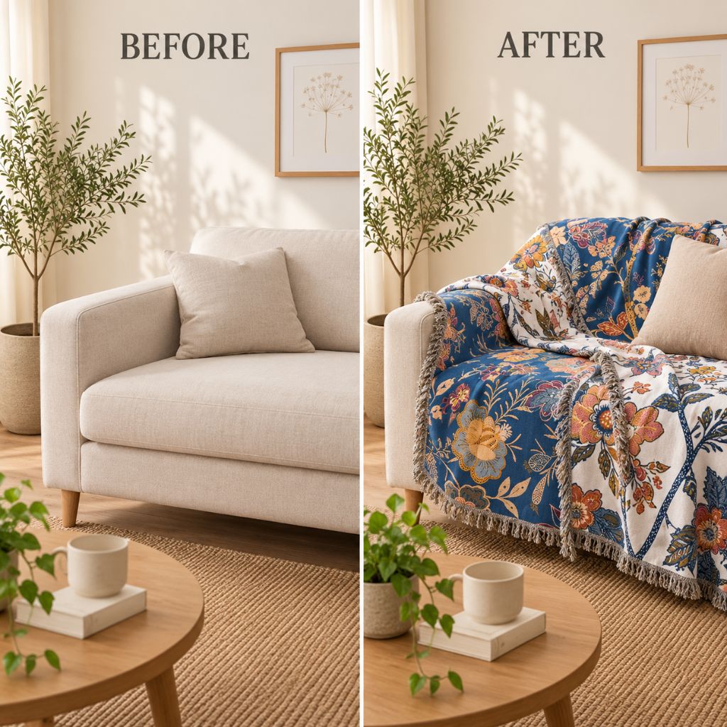 Reversible Floral Cotton Jacquard Throw Blanket