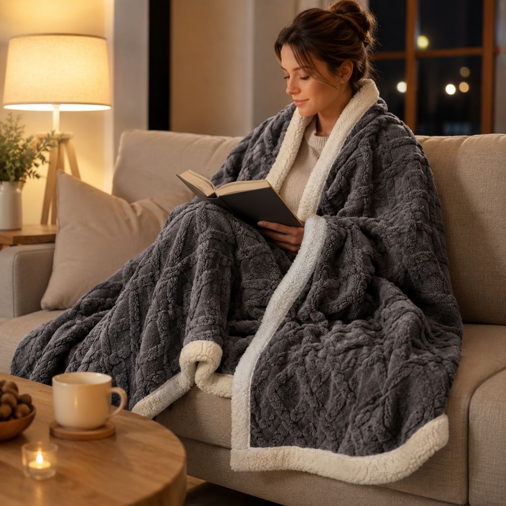 Reversible Sherpa Fleece Blanket – Soft & Warm Throw - Tegulane Global