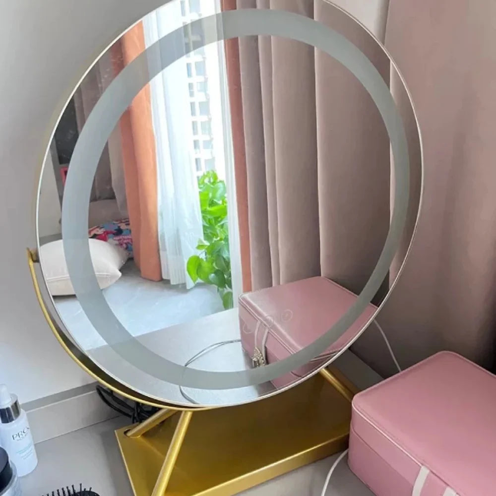 Round Lighted Vanity Tabletop Makeup Mirror LED Dimmable 15x Magnifying - Tegulane Global