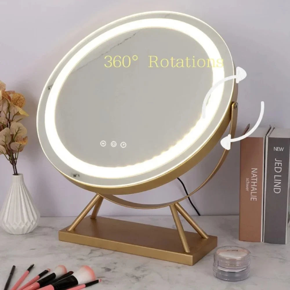 Round Lighted Vanity Tabletop Makeup Mirror LED Dimmable 15x Magnifying - Tegulane Global