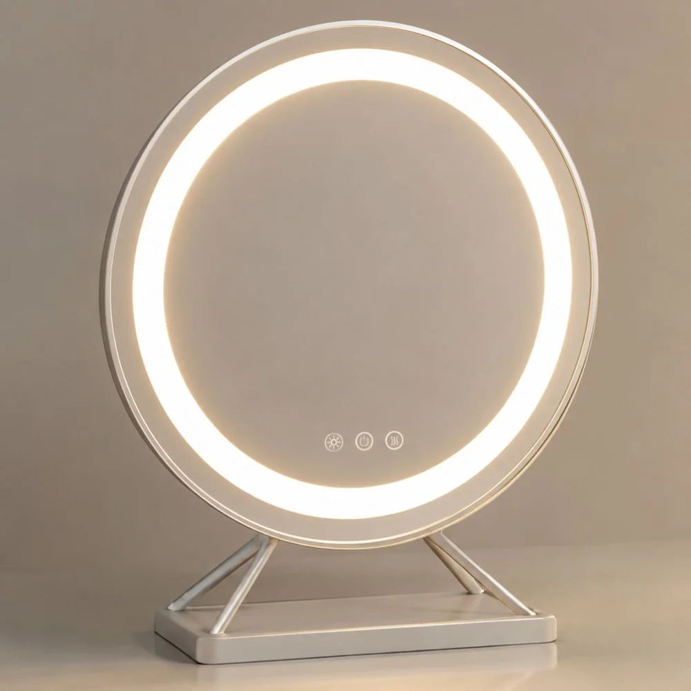 Round Lighted Vanity Tabletop Makeup Mirror LED Dimmable 15x Magnifying - Tegulane Global