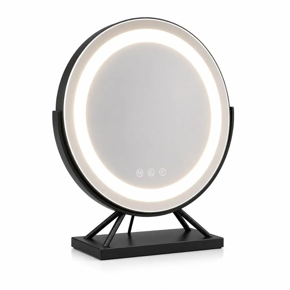 Round Lighted Vanity Tabletop Makeup Mirror LED Dimmable 15x Magnifying - Tegulane Global